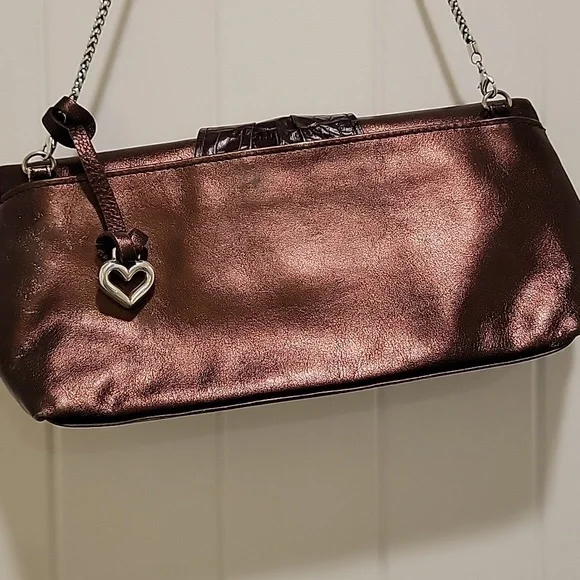 Brighton Scarlet Bronze Fold Over Silver Chain Leather Bag - Picture 5 of 8